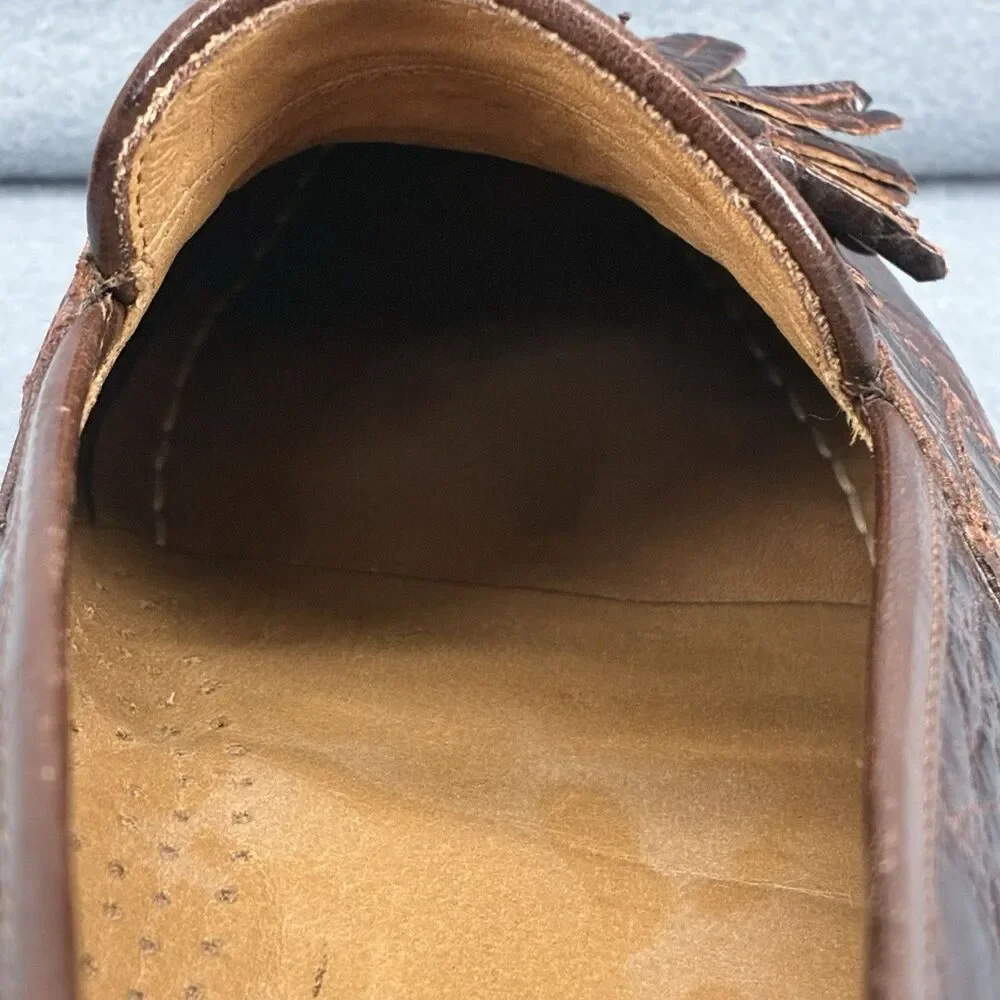 Zelli Genuine Crocodile Tassel Loafers Men’s 9.5M Brown Handmade Italy